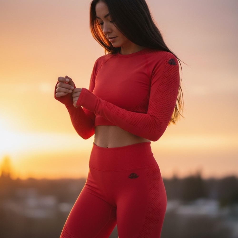 Red Long Sleeve Crop Top and Leggings Set